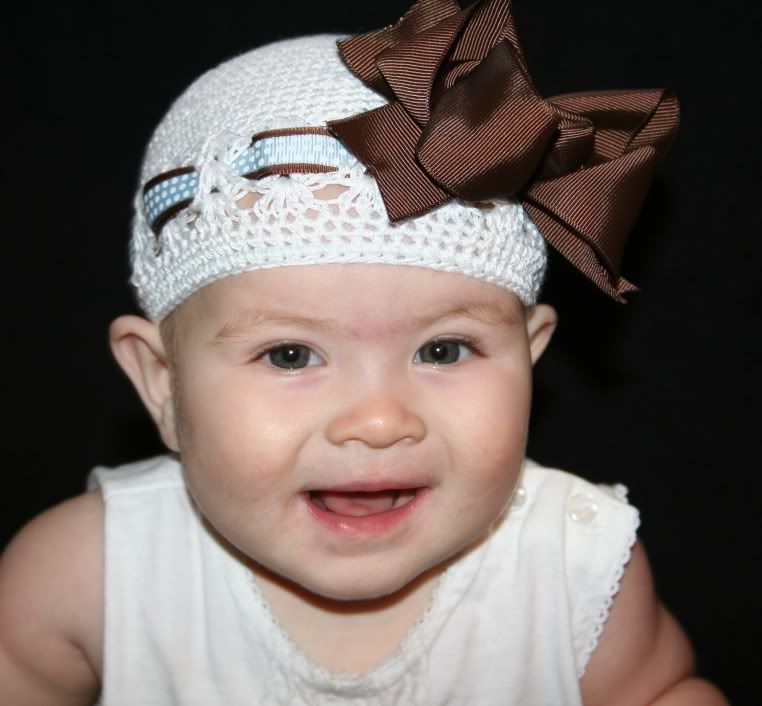 White Baby Beanie with Brown Boutique Bow