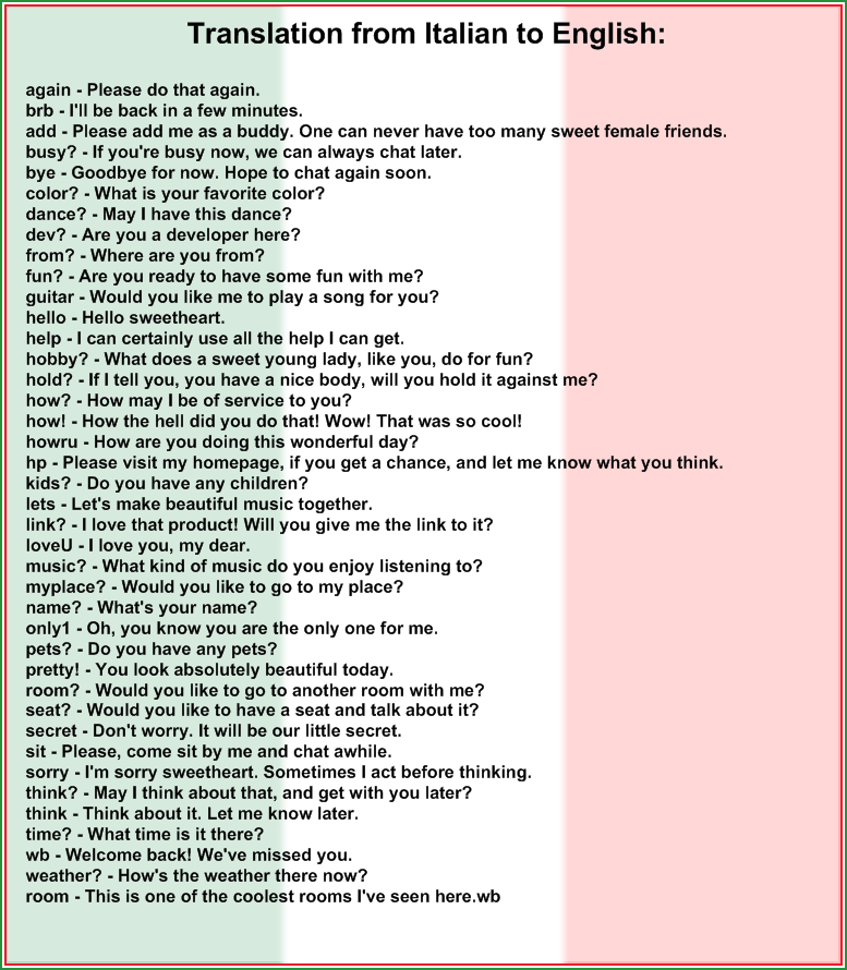 Translation From Italian To English