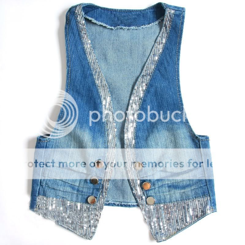 Women Korea Sexy Sequins Denim Vest Waistcoat G385  