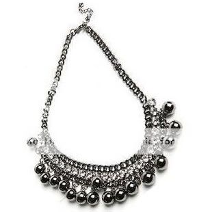 Korea Style Womens Elegant Black Beads Alloy Rhinestone Pendant 