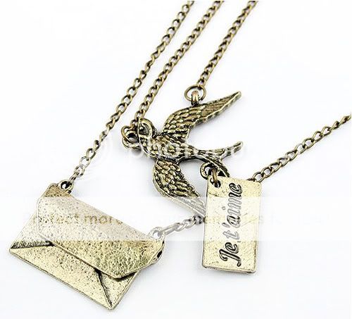 Ancient Vintage Valentine Lover Letter Messager Bird Retro Necklace 