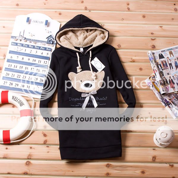 Women Bear Hoodie Sweatshirt Long Outerwear Blue GC23  