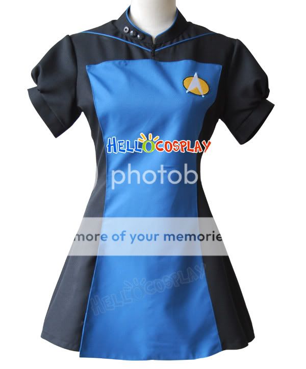 Star Trek TNG Skant Uniform Costume Blue black Shirt Halloween Dress 