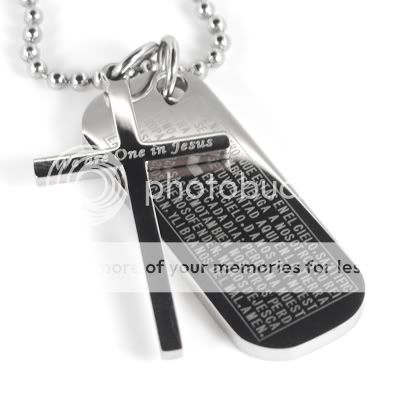 Mens Stainless Steel Pendant Silver Tone Bible Cross Necklace  