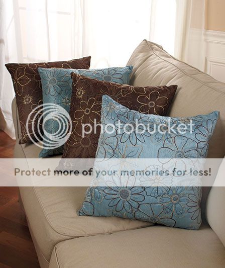 2 Floral Flower Accent Pillow Decorative Sofa Chair Couch Aqua Blue Brown Beige