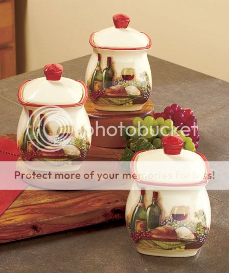 3 Vineyard Canister Jars Wine Bottle Glass Grape Tuscan Theme Kitchen Home Decor