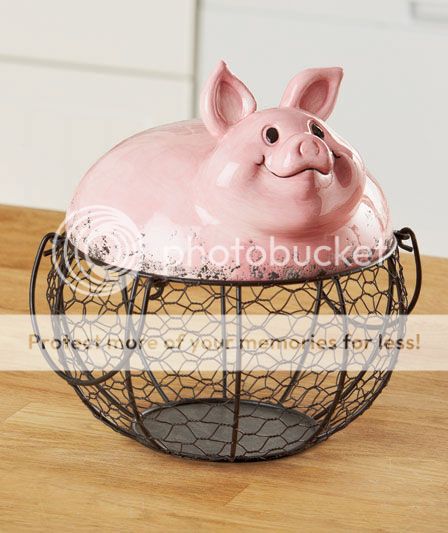 Farm Pig Wire Food Storage Basket Country Kitchen Animal Whimsy Home Decor New
