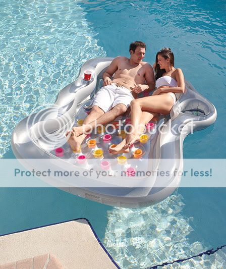 Large Inflatable Oversize Pool Lake Lounge Float Raft Chair 2 Person Cup Holder