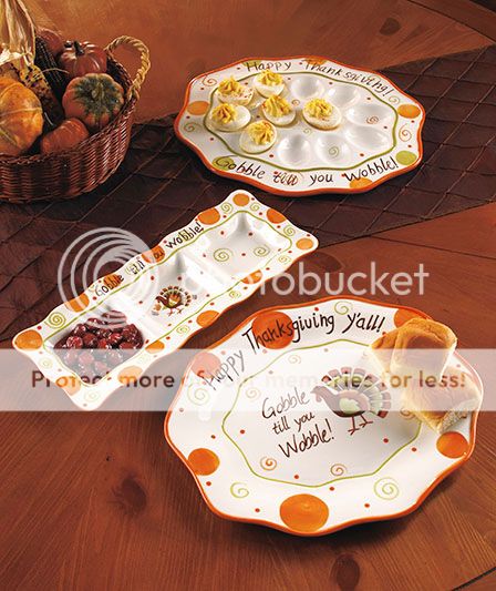 Gobble Turkey Thanksgiving Serving Platter Dish Egg Plate 3 Section