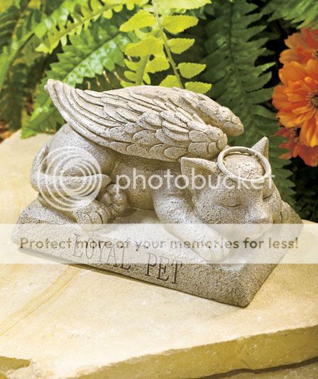 Angel Cat w Wing Pet Memorial Statue Grave Marker Head Stone Garden Outdoor Yard