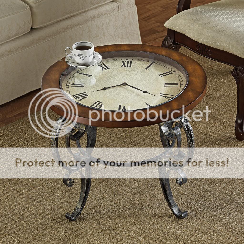 Vintage Antique Look Inset Grand Clock Cocktail Coffee Table Decor Furniture New