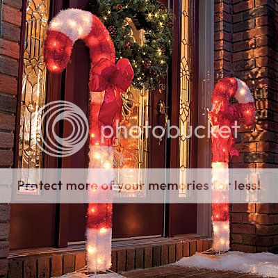 2 Large 4ft Candy Cane Outdoor Light Christmas Yard Decor Stake Bow Peace Tinsel