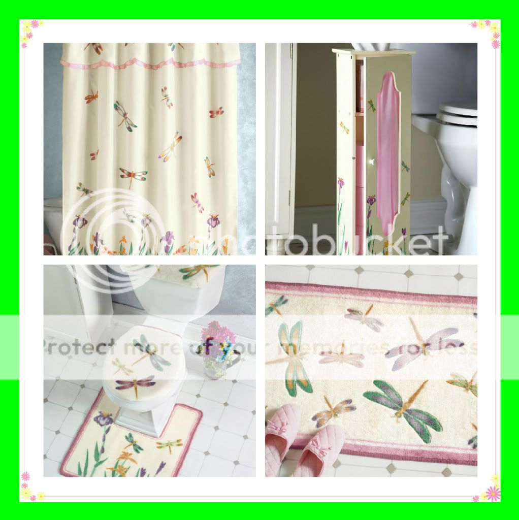 DRAGONFLY SHOWER CURTAIN BATH TOILET COVER RUG TP HOLDER FLOWER FLORAL 